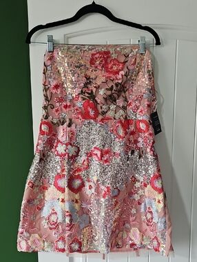 Lulus Tiffy Pink Multi Sequin Embroidered Strapless Mini Dress XL